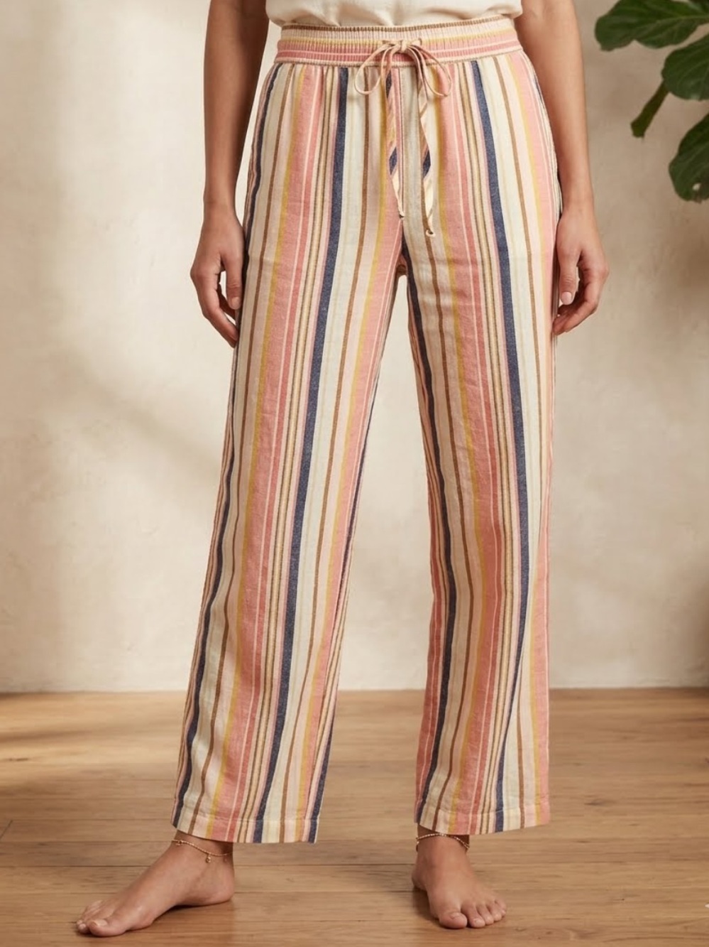 OLD NAVY Striped Lounge Pants Linen Blend Pull On Wide Leg XS